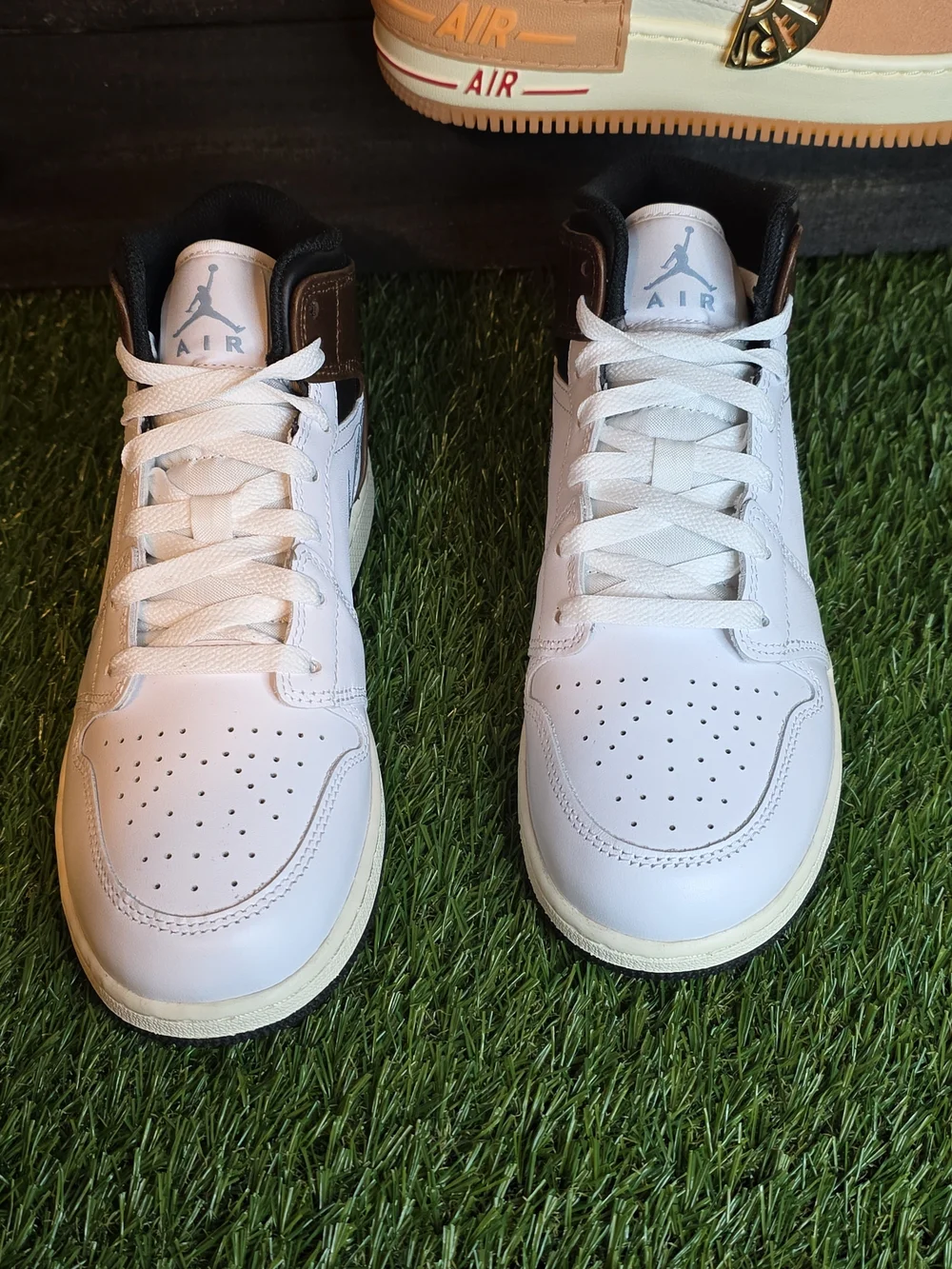 Nike Kids' Mid-Top Sneakers in White, Brown & Gray